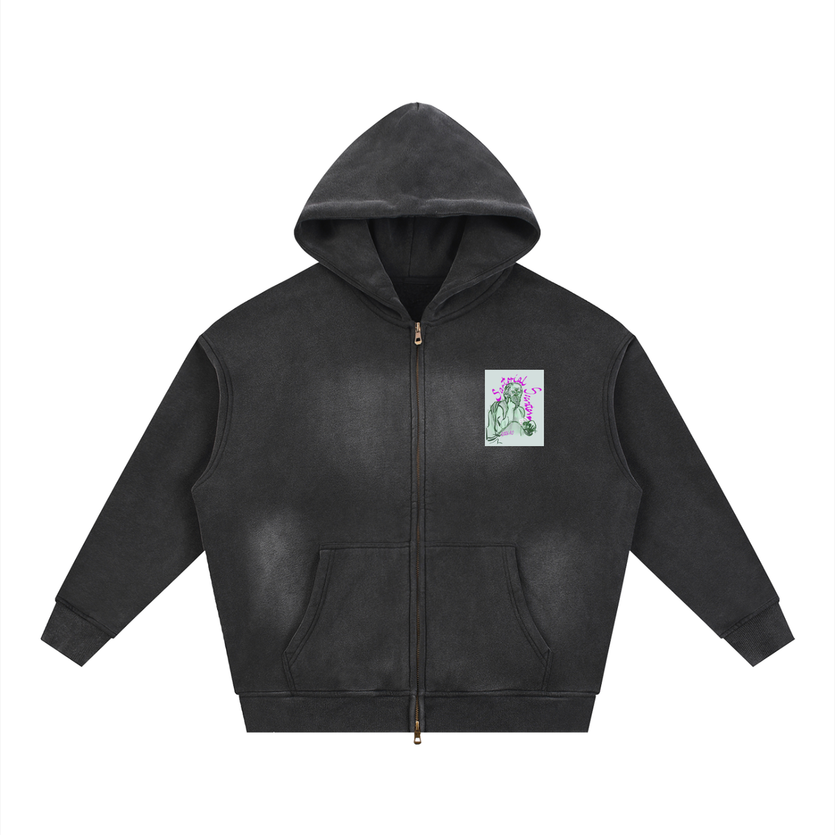 This. Guy. (Back) Sunfade Two-way Zipper Boxy Fleece Hoodie