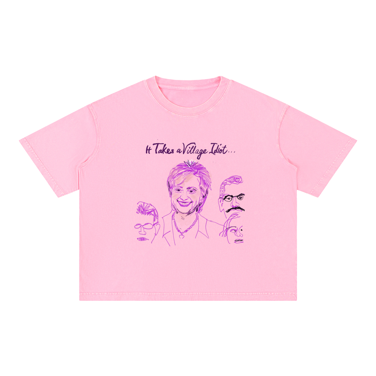 It Takes A Village Idiot Mineral Wash Boxy Cotton T-Shirt