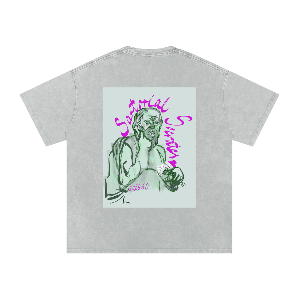 Little Plato Big Logo Snow Washed Oversized Cotton T-Shirt