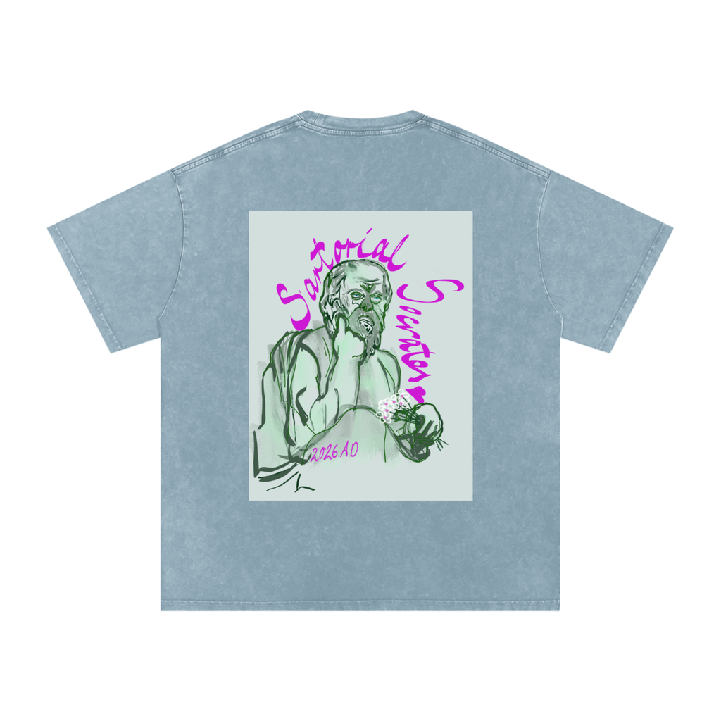 Little Plato Big Logo Snow Washed Oversized Cotton T-Shirt