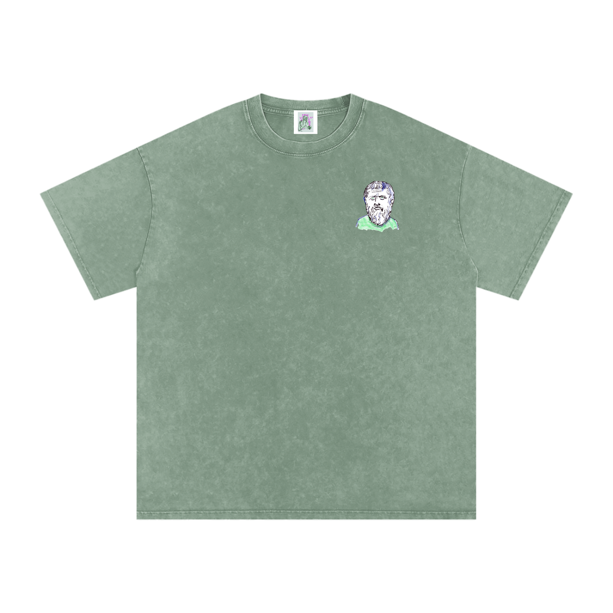 Mini Plato Small Logo Snow Washed Oversized Cotton T-Shirt