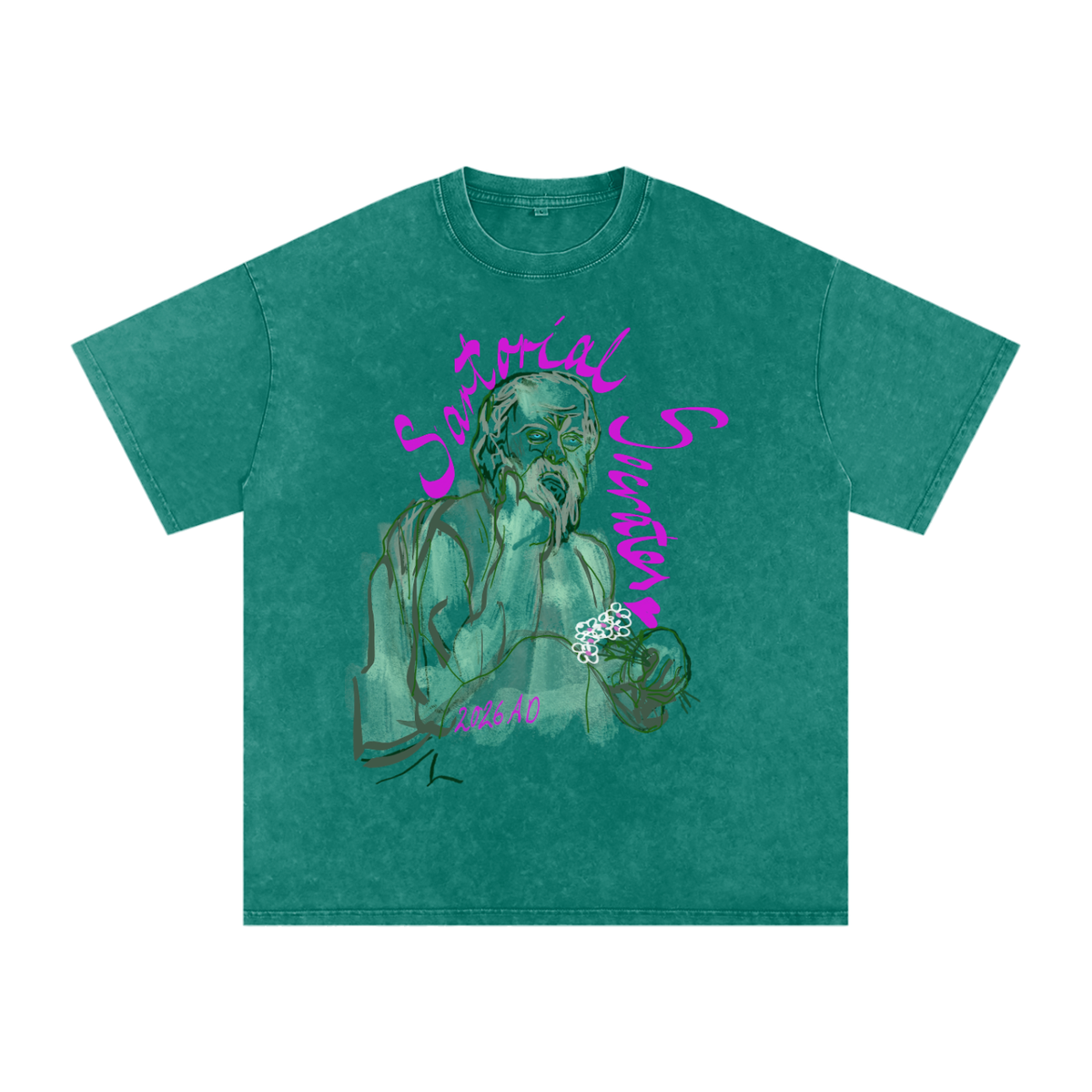 Sartorial Socrates Logo Snow Washed Oversized Cotton T-Shirt
