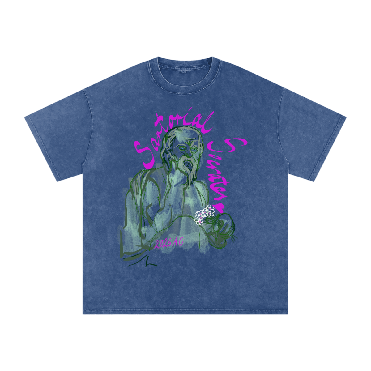 Sartorial Socrates Logo Snow Washed Oversized Cotton T-Shirt