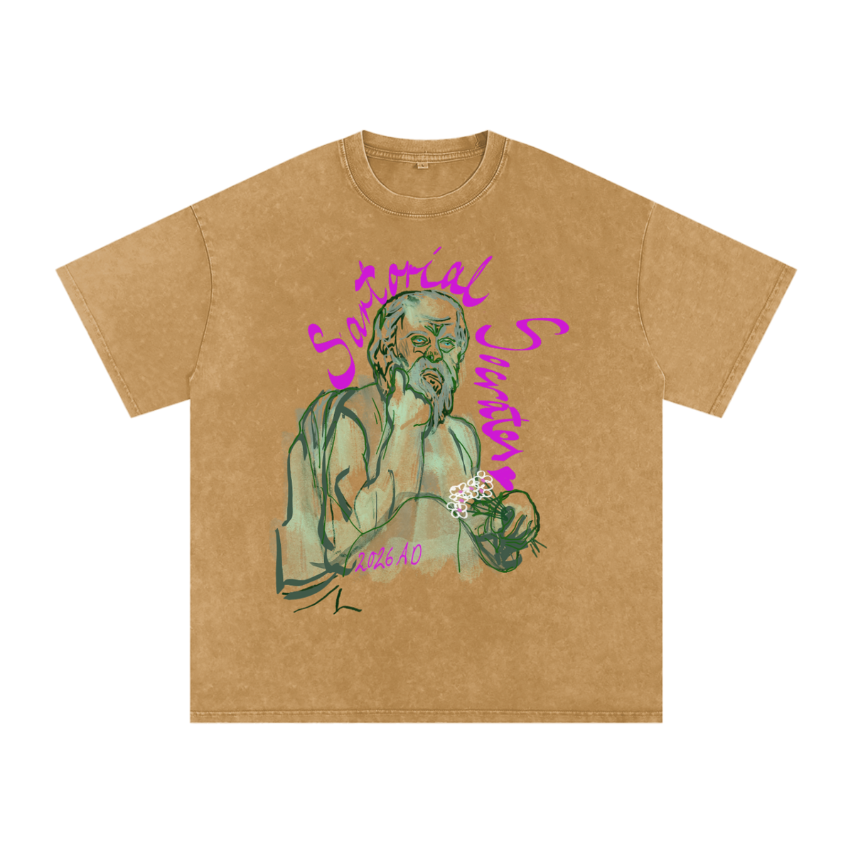 Sartorial Socrates Logo Snow Washed Oversized Cotton T-Shirt