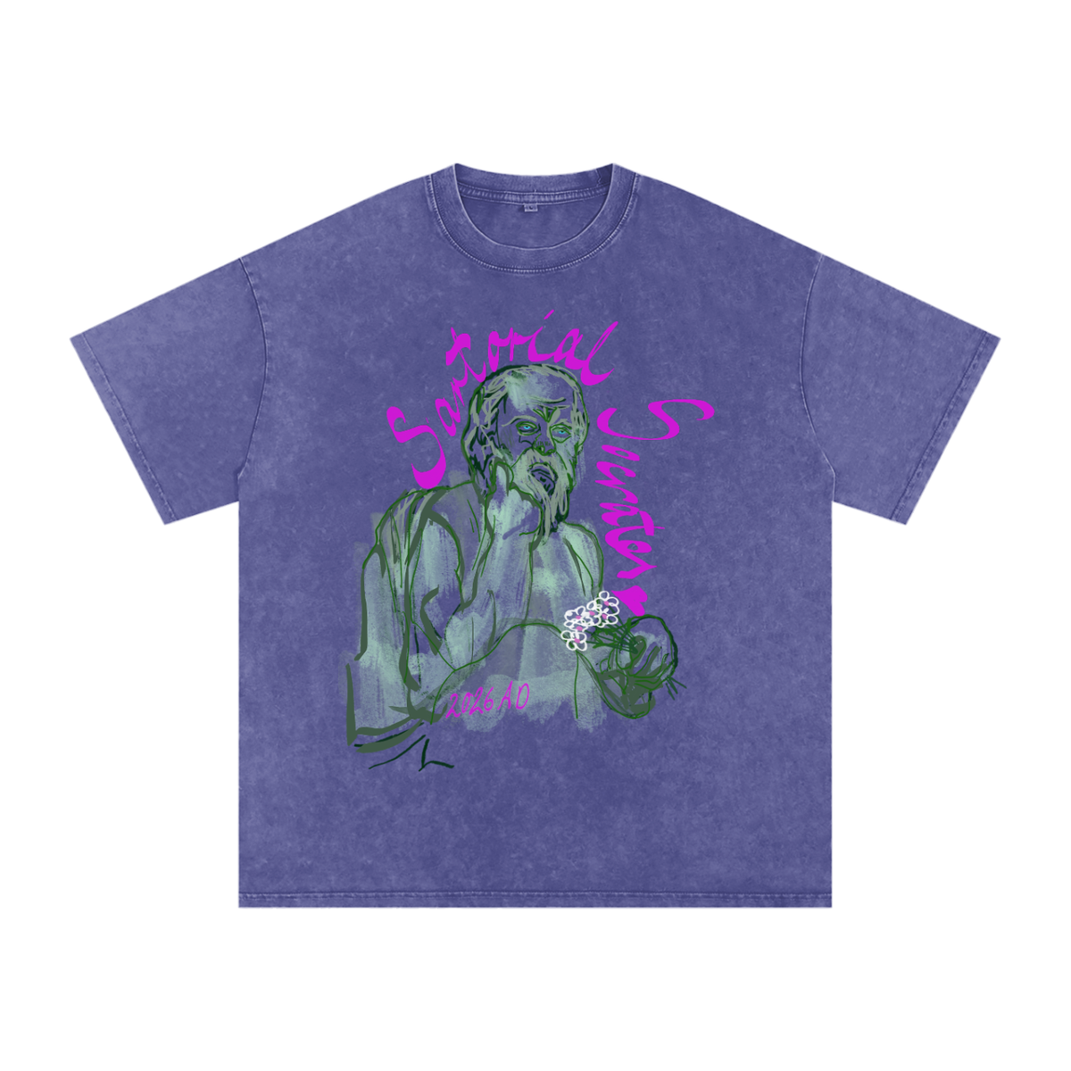 Sartorial Socrates Logo Snow Washed Oversized Cotton T-Shirt