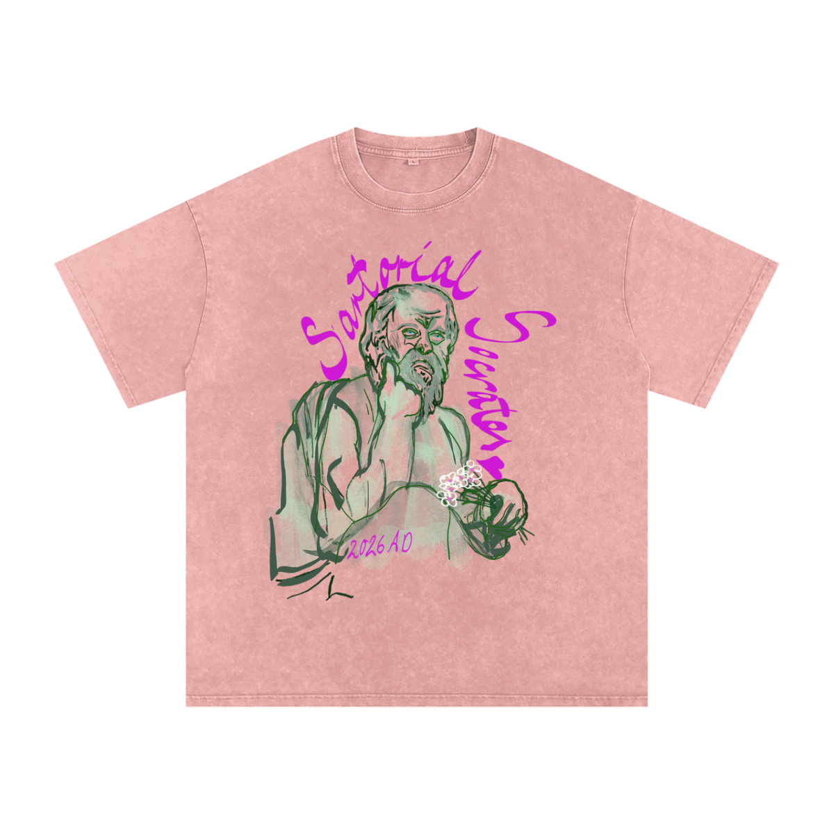 Sartorial Socrates Logo Snow Washed Oversized Cotton T-Shirt