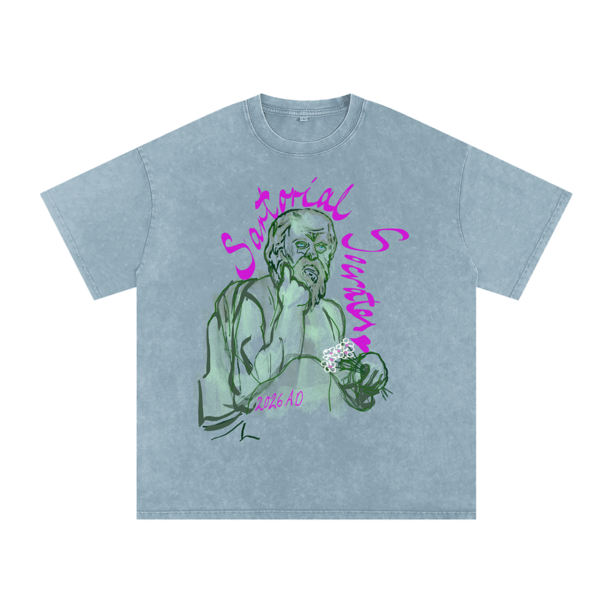 Sartorial Socrates Logo Snow Washed Oversized Cotton T-Shirt