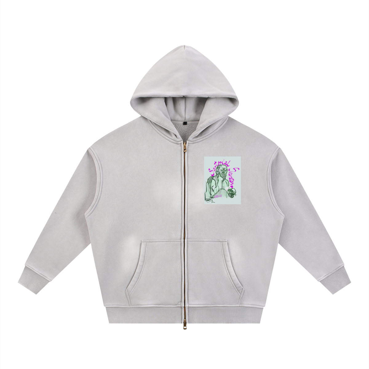 Plato Democratic Youth Sunfade Two-way Zipper Boxy Fleece Hoodie