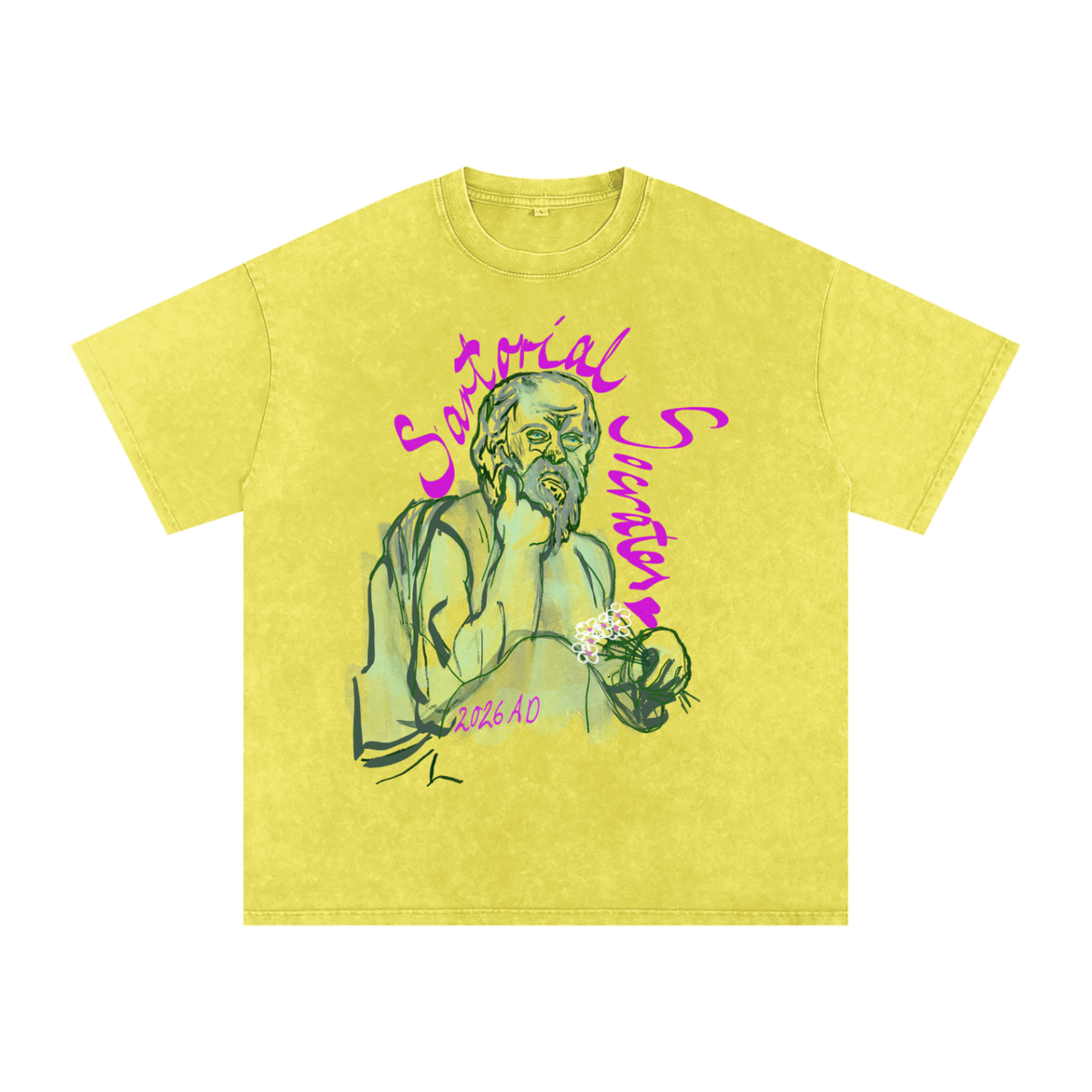 Sartorial Socrates Logo Snow Washed Oversized Cotton T-Shirt