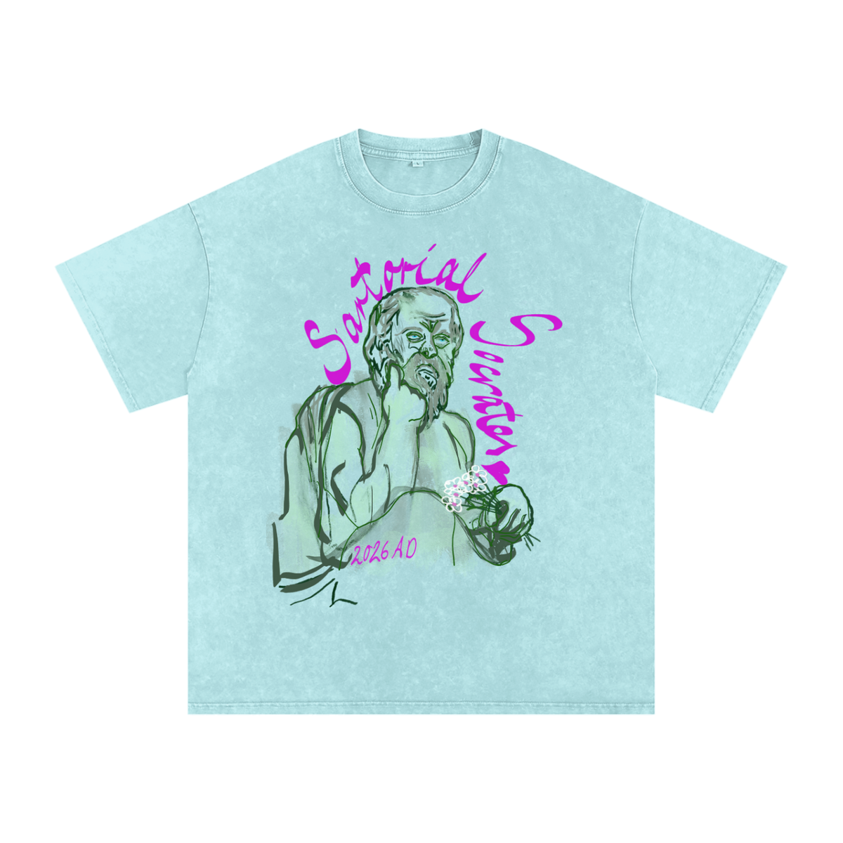 Sartorial Socrates Logo Snow Washed Oversized Cotton T-Shirt
