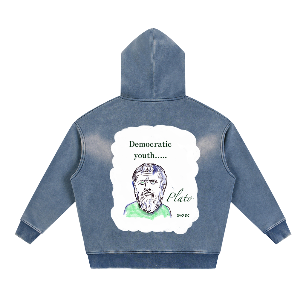 Plato Democratic Youth Sunfade Two-way Zipper Boxy Fleece Hoodie