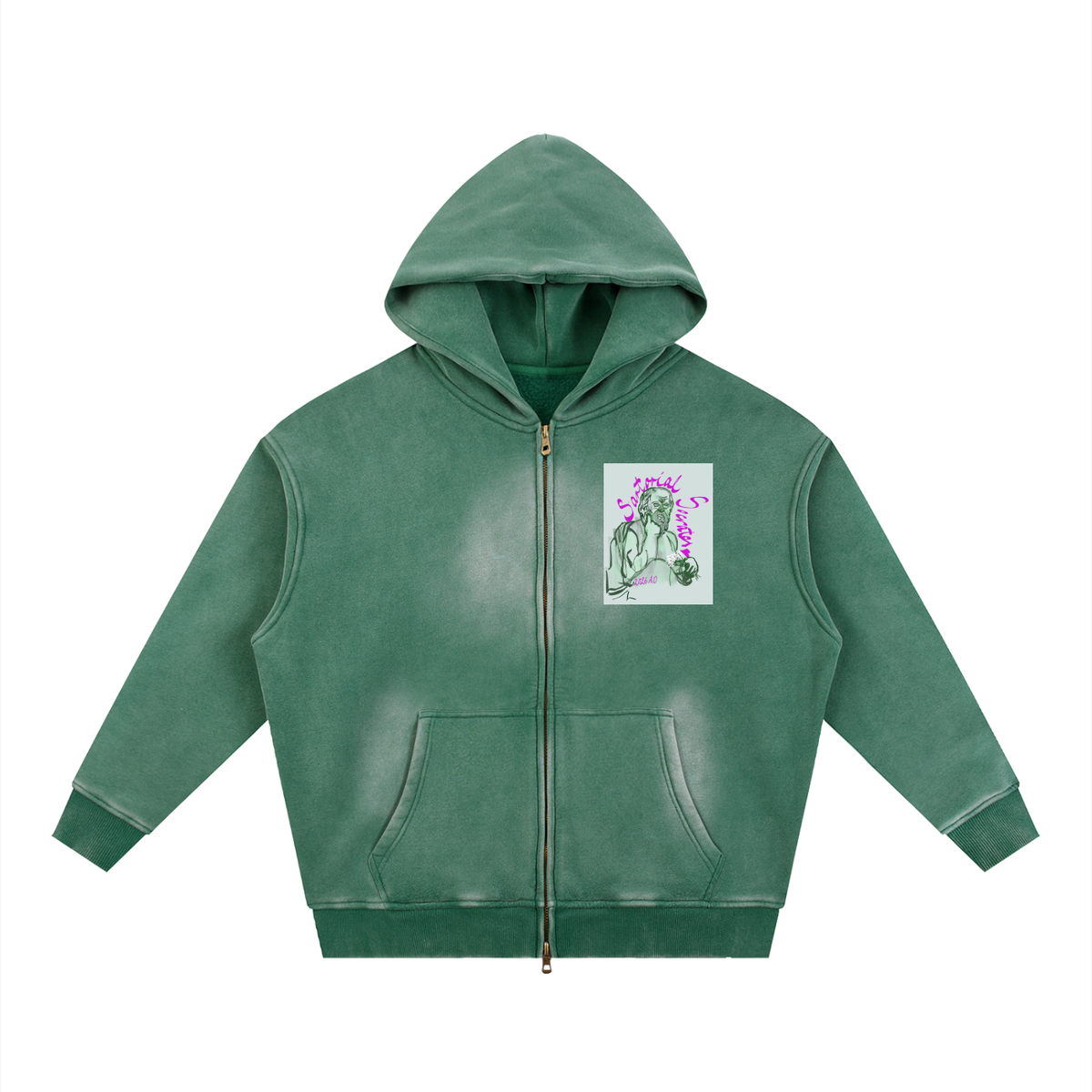 Plato Democratic Youth Sunfade Two-way Zipper Boxy Fleece Hoodie